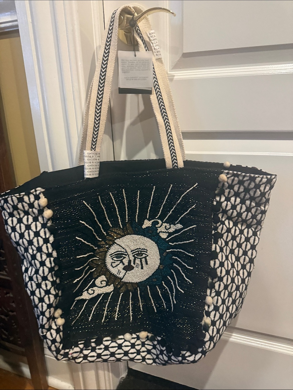 Embroidered Sun & Moon Black and White Tote Bag